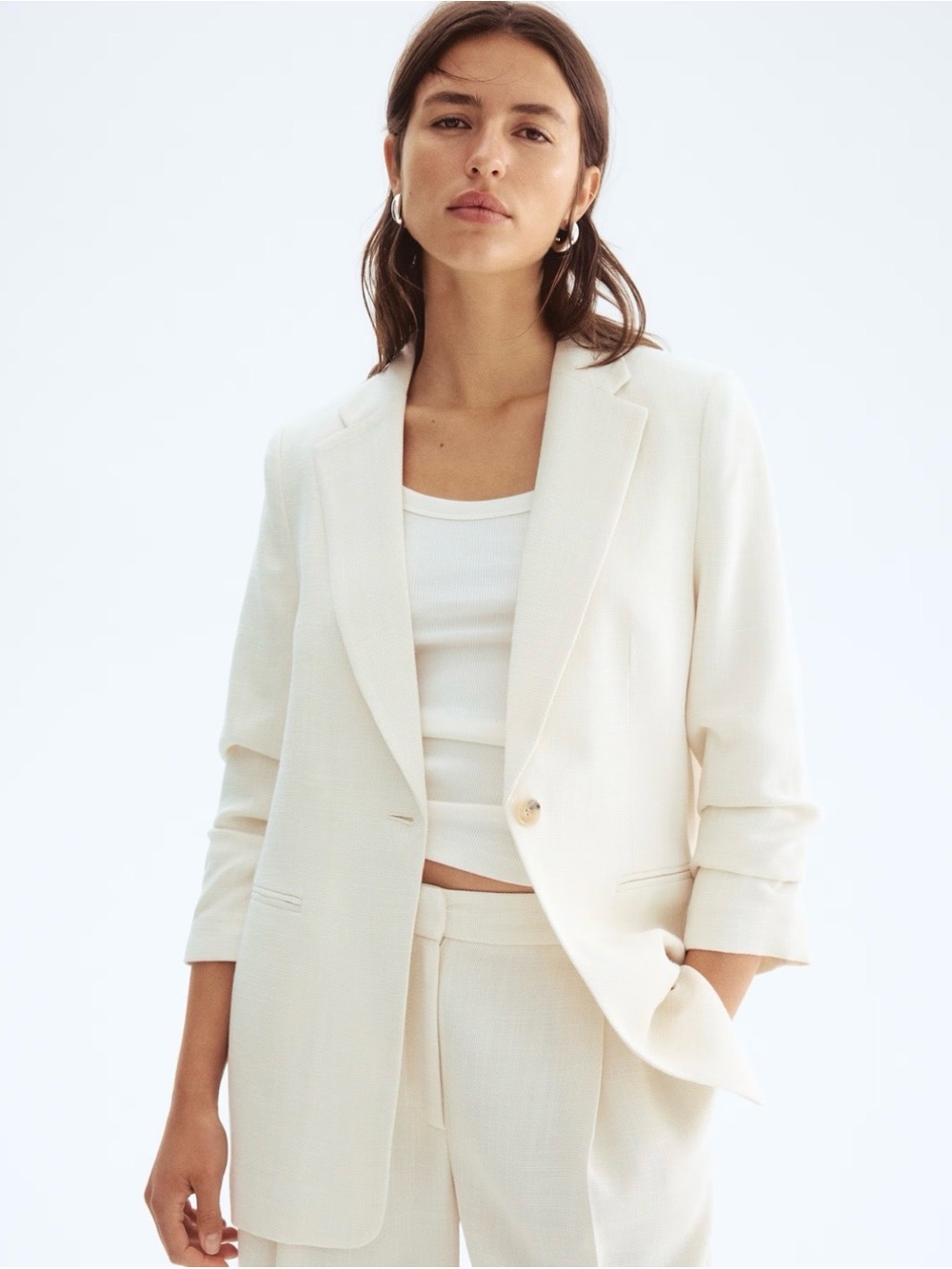 H&M Off-White Single-Button Tailored Blazer
